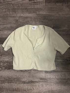Princess Polly Suzu Ribbed Short Sleeve Cardigan Sage Green Size 6